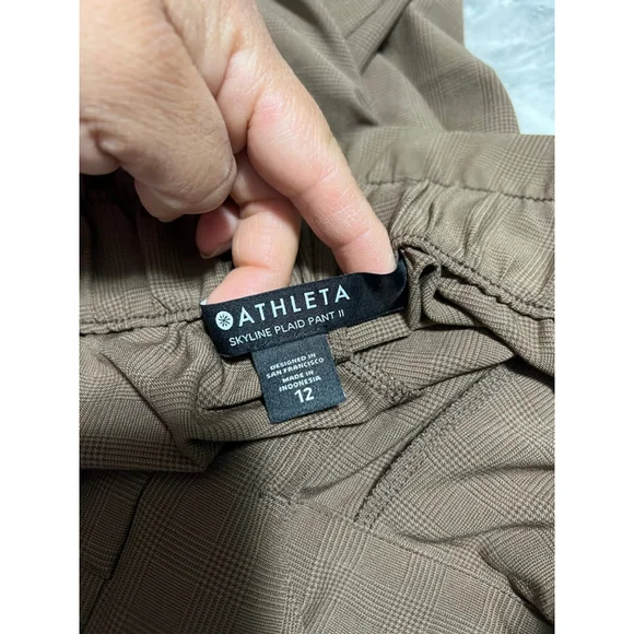 Women's Athleta Skyline Plaid Ankle Cropped Pants Size 12 Brown - Picture 7 of 12
